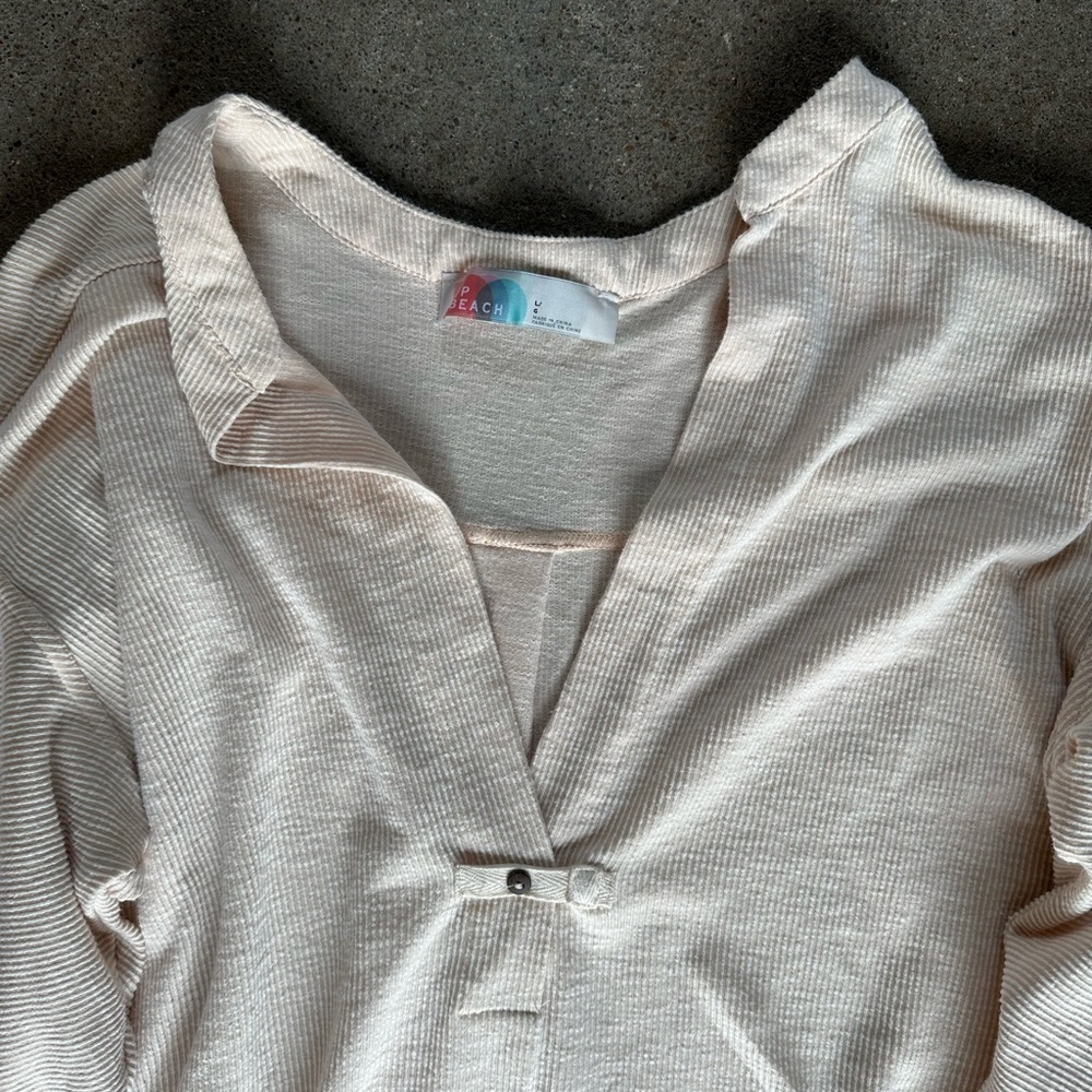 Free People Beach Bell Sleeve Tunic Dress in Beige Size Large Bohemnian Ribbed - Picture 5 of 5